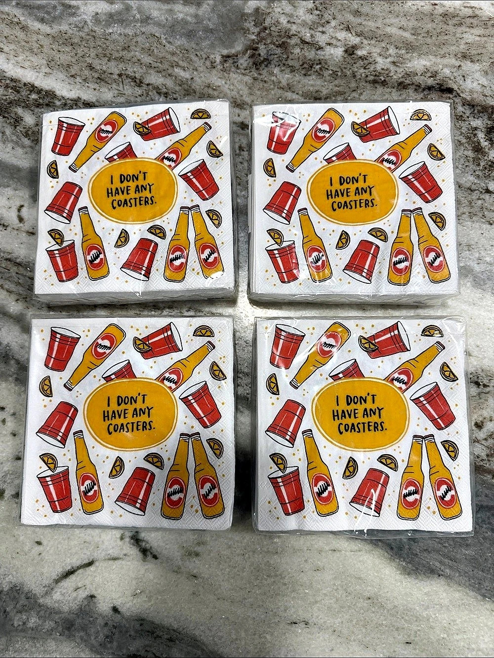 Emily McDowell Studio No Coasters Cocktail Napkins White & Yellow 4 packages